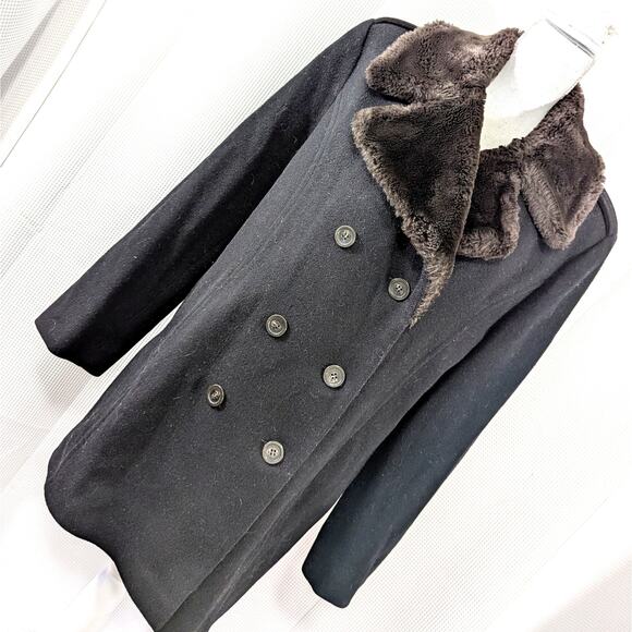 LARRY LEVINE! RICH BLACK DOUBLE BREASTED FAUX FUR COLLAR PEACOAT, JACKET! SZ 12 - Picture 10 of 10